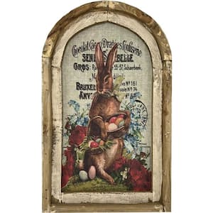 1-Piece Framed Bunny Rabbit Art Poster © Home/Easter Decor Wooden Vintage Rustic Poster Art Print 11.8 in. x 7.87 in.
