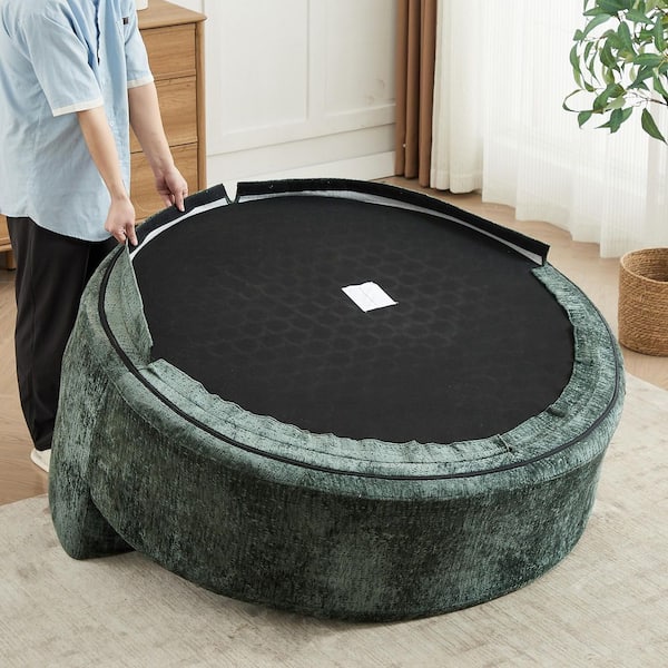 55 in. Wide Rounded Arm Chenille Round Single Sofa in Dark Green