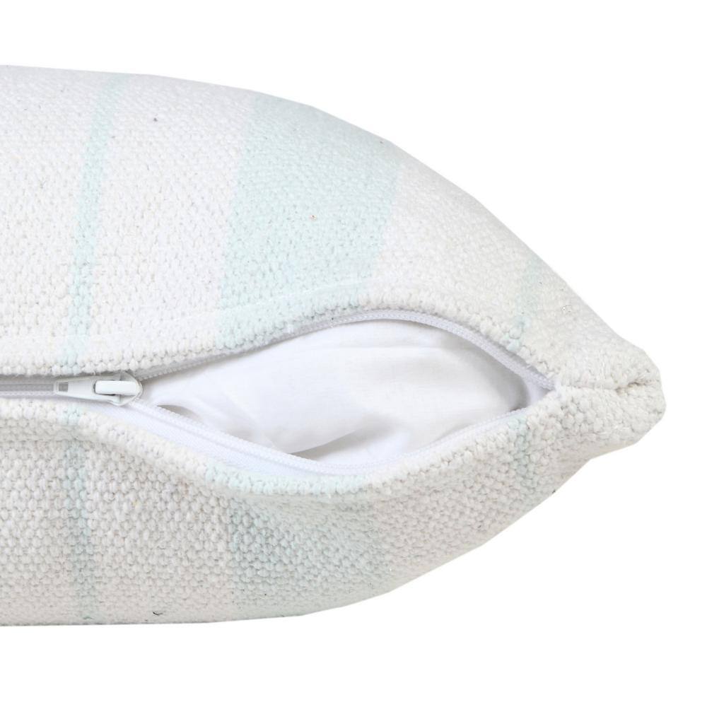 Bright Blue and White Cotton Striped 20'' Square Throw Pillow