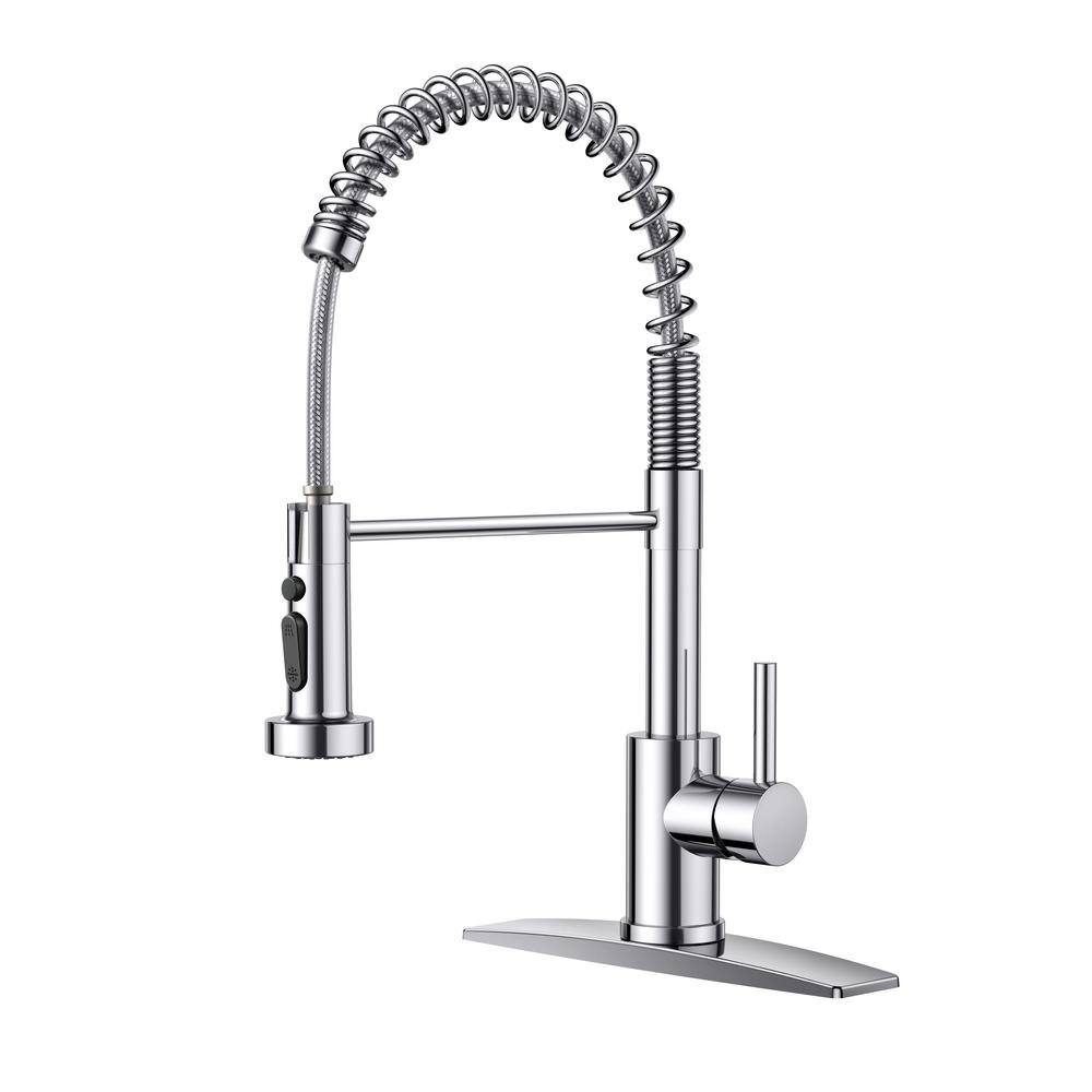 androme SingleHandle Pull Down Sprayer Coil Spring Gooseneck Kitchen Faucet with Deckplate High