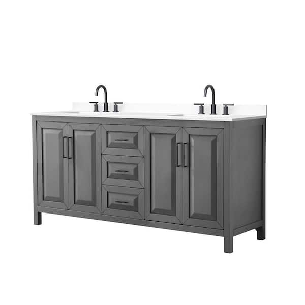 Daria 72 in. Double Freestanding Dark Gray Bath Vanity with White Cultured Marble Top