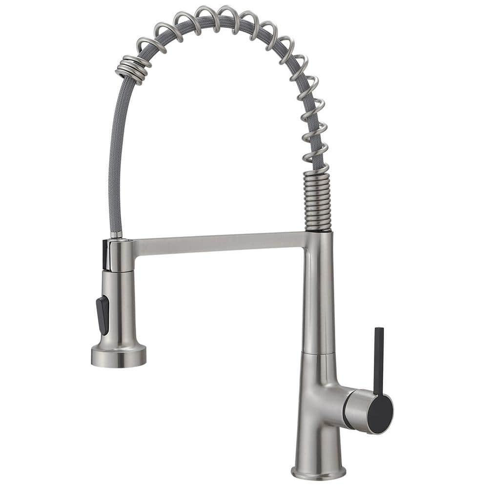 Spring Single Handle Pull Down Sprayer Kitchen Faucet, Black Kitchen Sink F