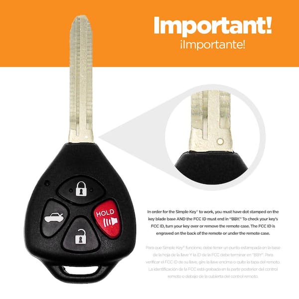 Toyota 2 Button Remote Key Fob Case With No Key Blade