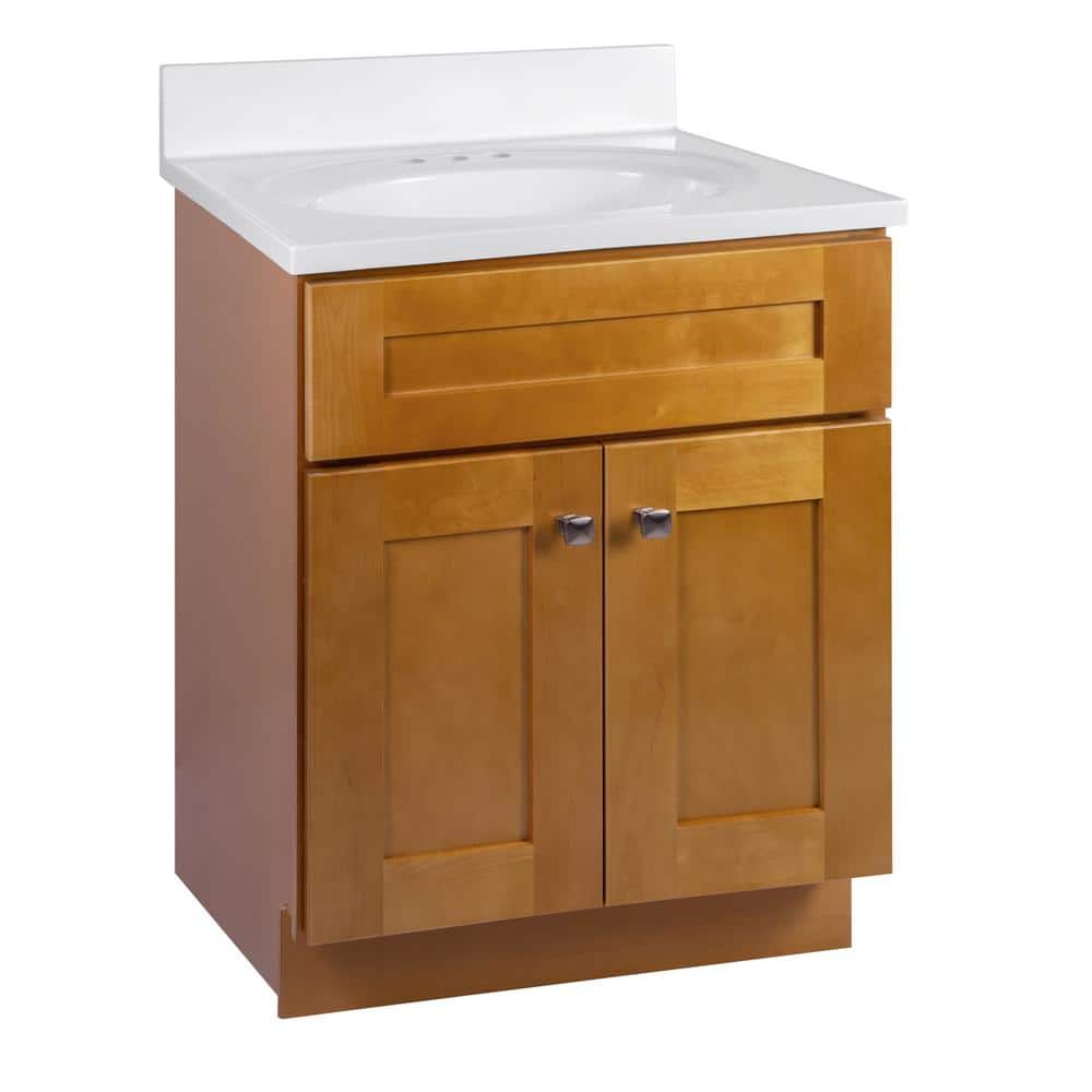 Design House Brookings Shaker RTA 25 in. W x 22 in. D x 36.31 in. H Bath Vanity in Birch with Solid White Cultured Marble Top, Brown -  597864