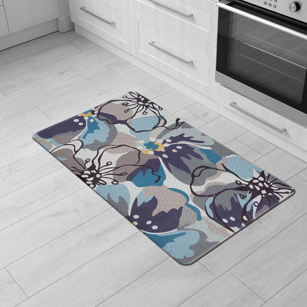 Blue Floral Anti-Fatigue Kitchen Standing Mat