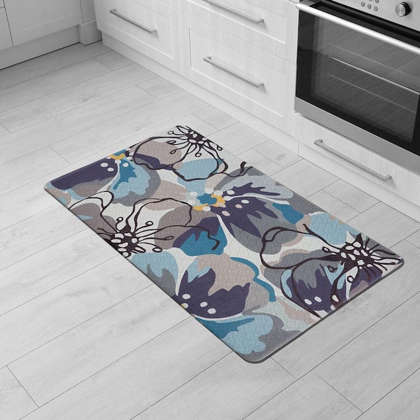 World Rug Gallery Modern Large Floral Anti Fatigue Standing Mat - Blue 18x30