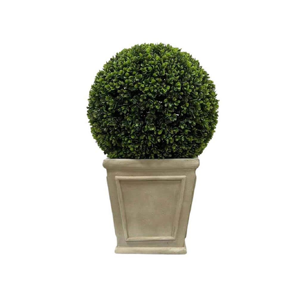 23 in. Ball Topiary in Square Pot, Artificial Faux Plant Grass for