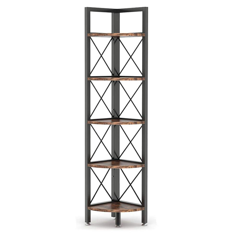 TRIBESIGNS WAY TO ORIGIN Jannelly 70.8 in. Rustic Brown Wood and Black  Metal Frame 6 tier Radial Corner Shelves Bookcase Storage Rack Plant Stand  HD-F1356-WZZ - The Home Depot