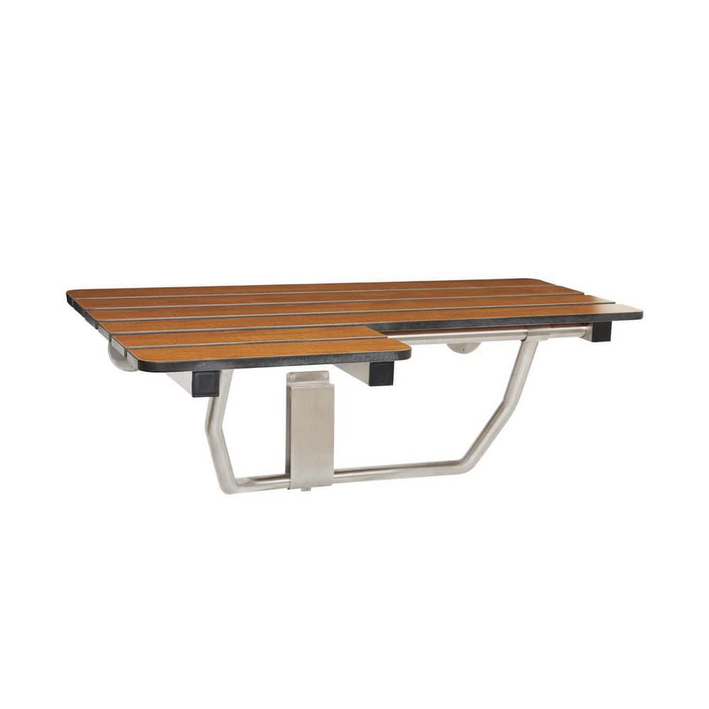 Teak and Stainless Steel Wall-Mounted Folding Shower Bench