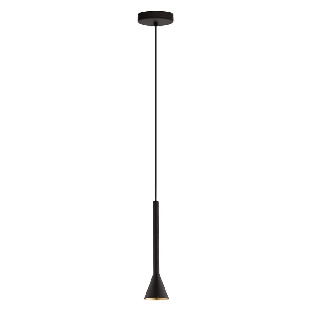 Eglo Cortaderas 3.35 in. W x 14 in. H 1-Light Matte Black Mini Metal  Pendant Light with Black Exterior/Gold Interior Shade 97604A The Home  Depot