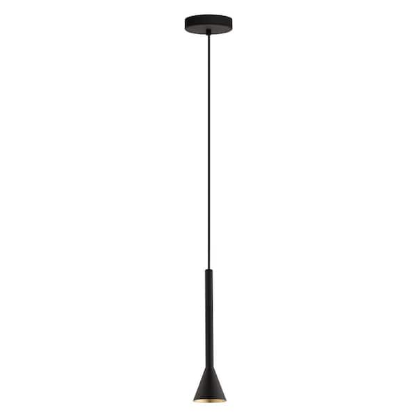 Eglo Cortaderas 3.35 in. W x 14 in. H 1-Light Matte Black Mini Metal Pendant Light with Black Exterior/Gold Interior Shade