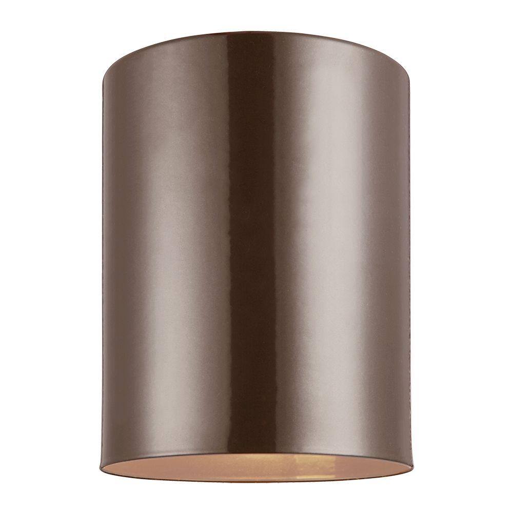Sea Gull Lighting Outdoor Cylinders 6.625 in. Bronze 1-Light Outdoor  Ceiling Flushmount 7813801-10