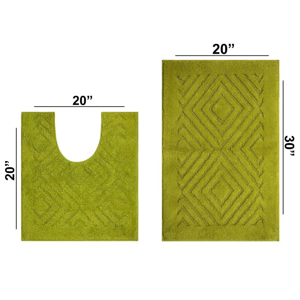 Sage Green Diamond Weave 2-Piece Plush Bathroom Rug Set