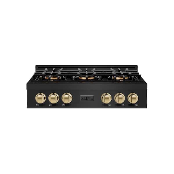 Autograph 36 in. Classic Gas Rangetop with 6-Burner DuoPro Cooktop in Black Stainless Steel and Champagne Bronze Accents