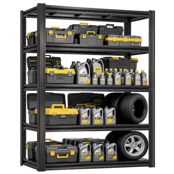 5-Tier Steel Heavy Duty Freestanding Garage Storage Shelving Unit in Black (47.2 in. W x 72 in. H x 23.6 in. D)