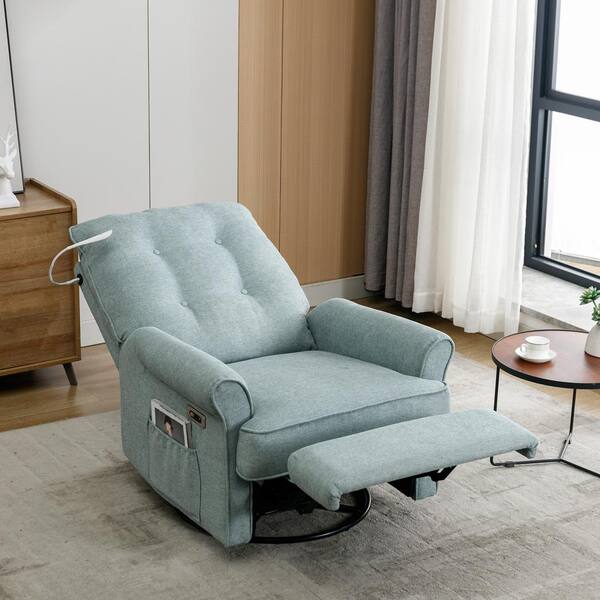 Polibi 270 Degree Swivel Recliner with USB Port, Side Pocket and Touch Sensitive Lamp for Living Room, Bedroom, Lotus Green
