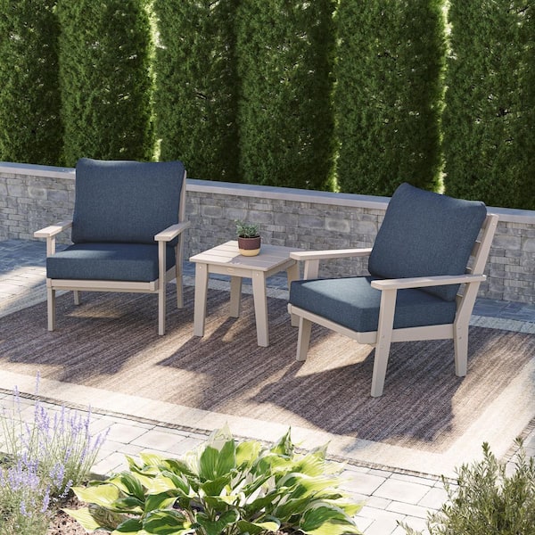 Grant Park Sand 3-Piece Plastic Patio Deep Seating Set with Stone Blue Cushions