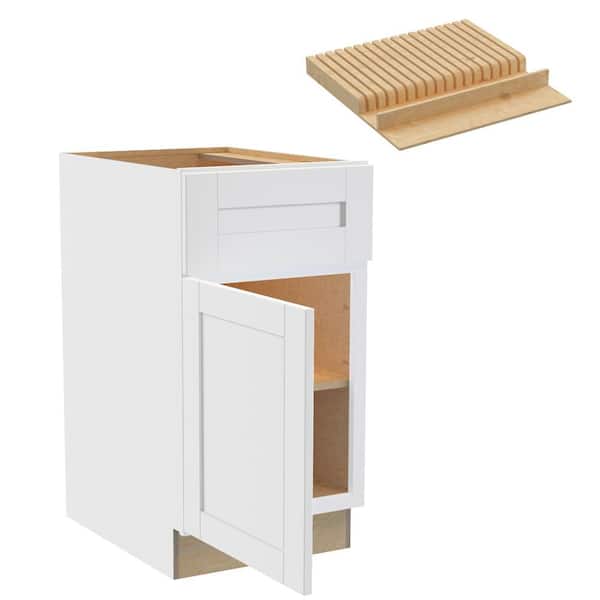 Home Decorators Collection Washington 18 in. W x 24 in. D x 34.5 in. H Vesper White Plywood Shaker Assembled Base Kitchen Cabinet Left Knife Block