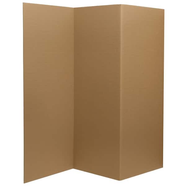 Oriental Furniture 4 ft. Short Brown Temporary Cardboard Folding Screen - 3 Panels