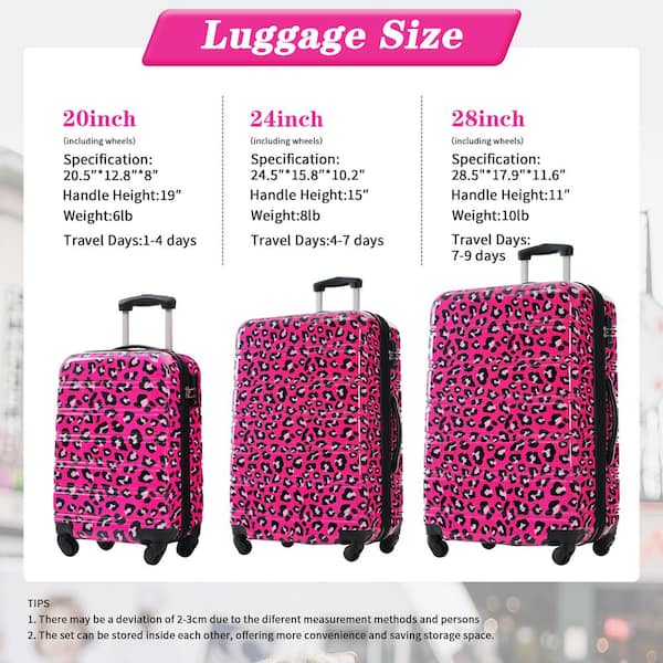 Tatahance 3-Piece Hot Pink Leopard Hardside Spinner Luggage
