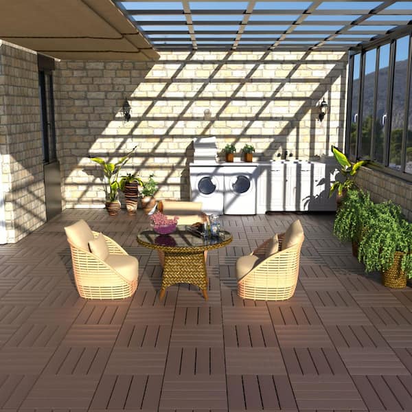 1 ft. x 1 ft. Quick Deck Composite Plastic Interlocking Deck Tile in Brown (44 sq. ft. per Box)