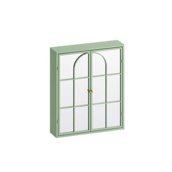 Unbranded 23.62 in. W x 27.56 in. H Vintage Rectangular Iron Medicine Cabinet with Mirror in Green