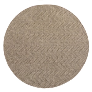 Pax Brown 8 ft. x 8 ft. Round Herringbone Textured Solid