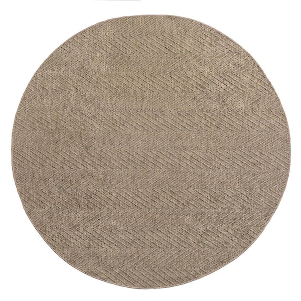 Pax Brown 8 ft. x 8 ft. Round Herringbone Textured Solid