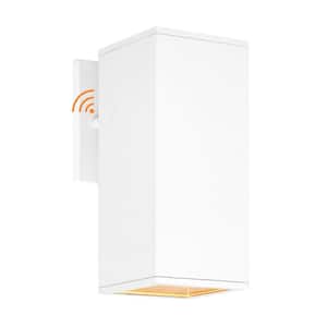 Enhanced 8.3 in. White Dusk to Dawn Indoor/Outdoor Hardwired Cylinder Sconce with No Bulb Included