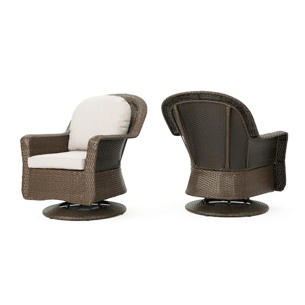 ITOPFOX 1-Person Brown Wicker Outdoor Glider with Gray Cushions Swivel Club Chair Weather-Resistant Wicker Rocking Chair, 2-Pack