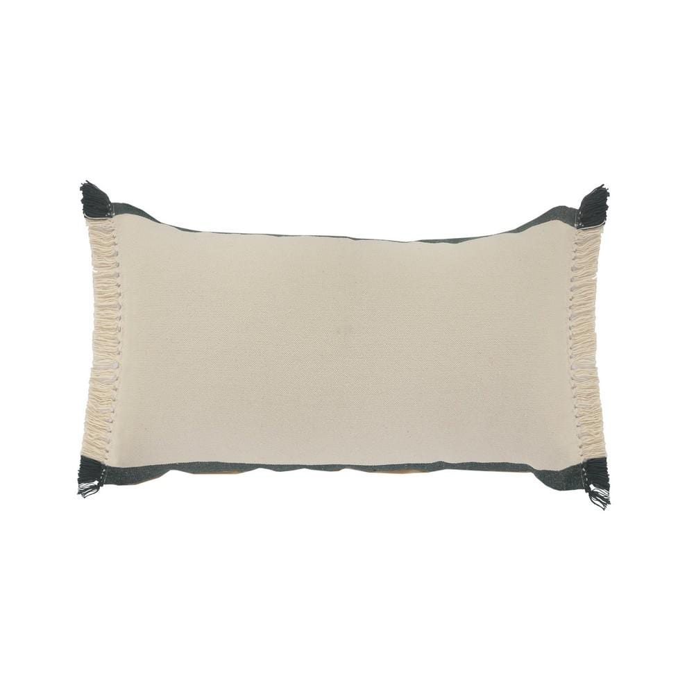 Juniper Green/White Striped Fringed Soft Poly-Fill 14 in. x 36 in. Throw Pi
