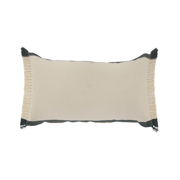 Unbranded Juniper Green/White Striped Fringed Soft Poly-Fill 14 in. x 36 in. Throw Pillow