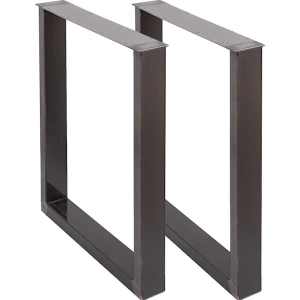 Set of 2 Steel Table Legs, 28 in. H 23 in. W Dining Table Legs, 3.1 in. Square Box Section Square Table Legs, Black