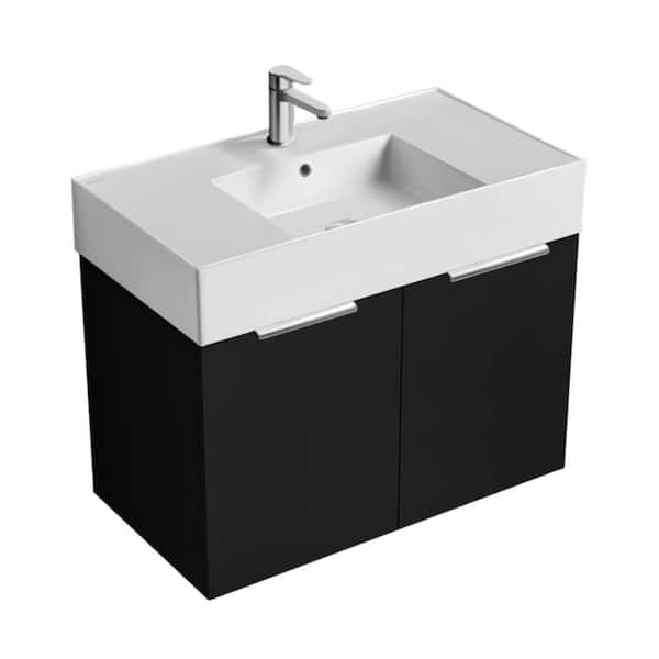Nameeks Derin 31.9 in. W x 17.3 in. D x 25.2 in. H Modern Bathroom Vanity in Matte Black With White Ceramic Top