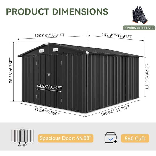 Sizzim 10 ft. W x 12 ft. D Outdoor Metal Shed with Double Door