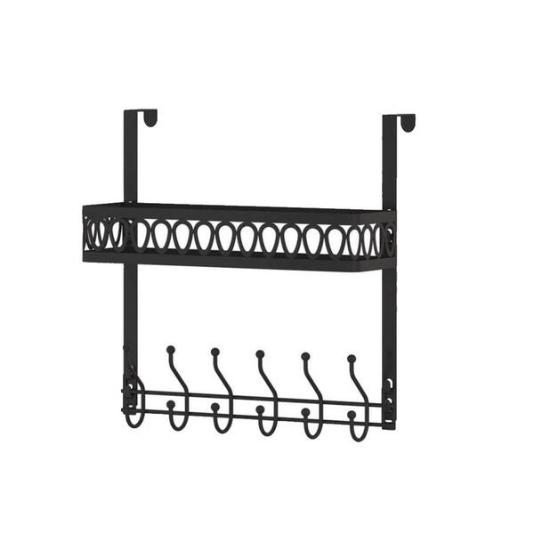 Amucolo 15.3 in. x 15.94 in. H x 2.95 in. D Steel Rectangular Single Shower Caddy Basket Door Hook Shelf Organizer in Black