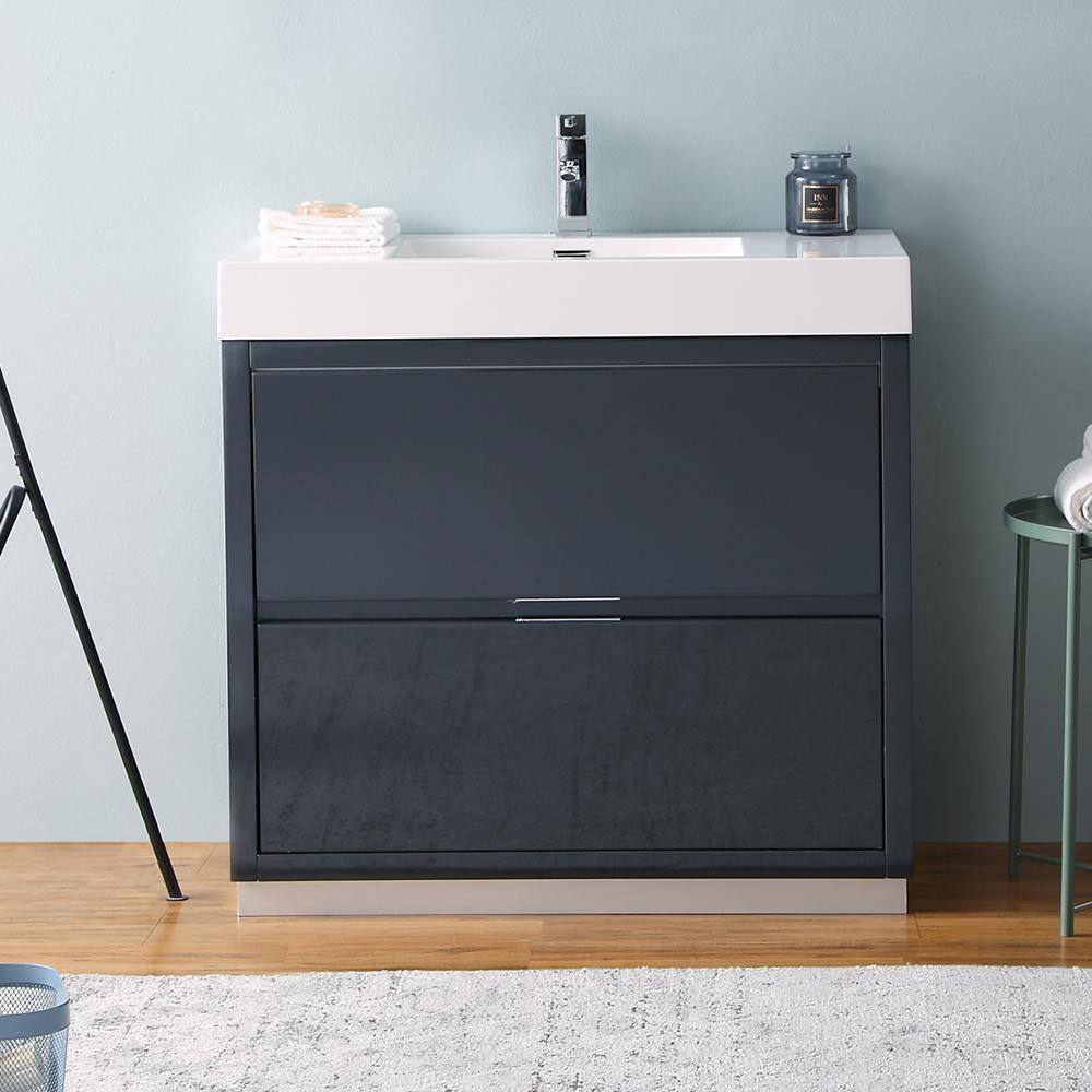 Sleek 36" Glossy Gray Freestanding Modern Vanity with Integrated Sink