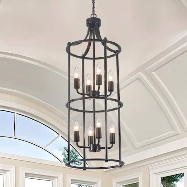 TinHon Modern 8-Light Black Caged Chandelier with Candle-Style