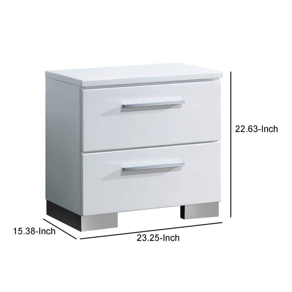 Clementine 2-Drawer White and Chrome Contemporary Nightstand