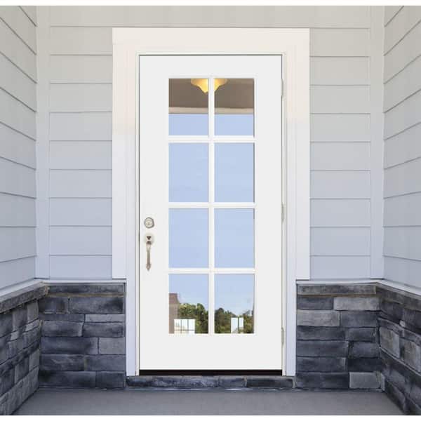 32 in. x 80 in. Legacy 8 Lite Full Lite Clear Glass Right Hand Inswing White Primed Fiberglass Prehung Front Door