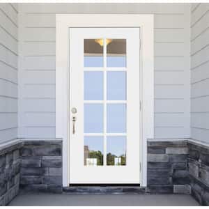 Legacy 32 in. x 80 in. 8 Lite Left Hand/Outswing Full Lite Clear Glass White Primed Fiberglass Prehung Front Door