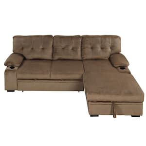 Brown 64 in. Polyester Padded Upholstered Modern Sofa Bed Reversible Sleeper Sectional Sofa