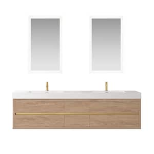 Palencia 84 in. W x 19.7 in.D x 23.6 in.H Double Bath Vanity in N.American Oak with White Composite Stone Top and Mirror