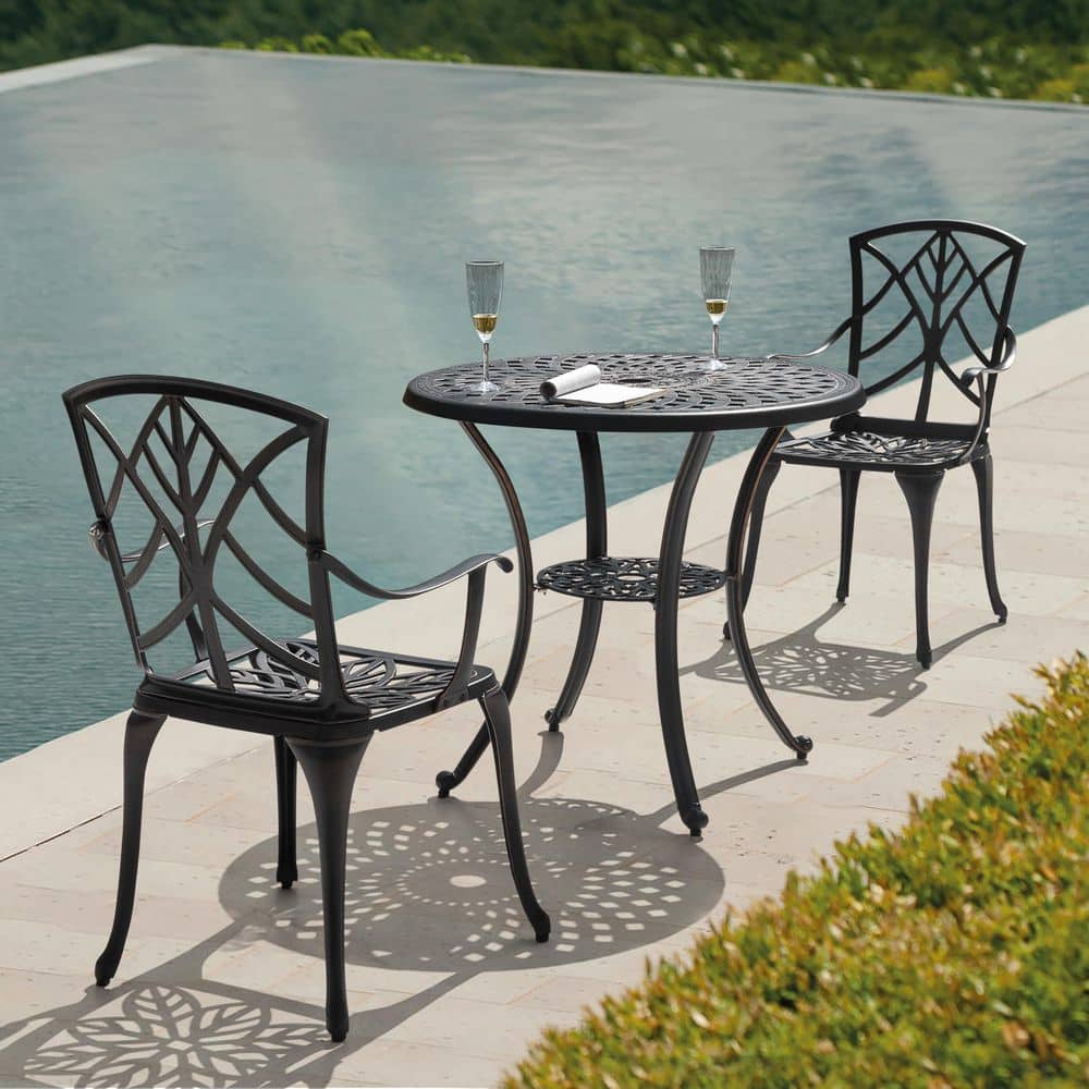 Black and Gold Cast Aluminum Outdoor Dining Chair Set
