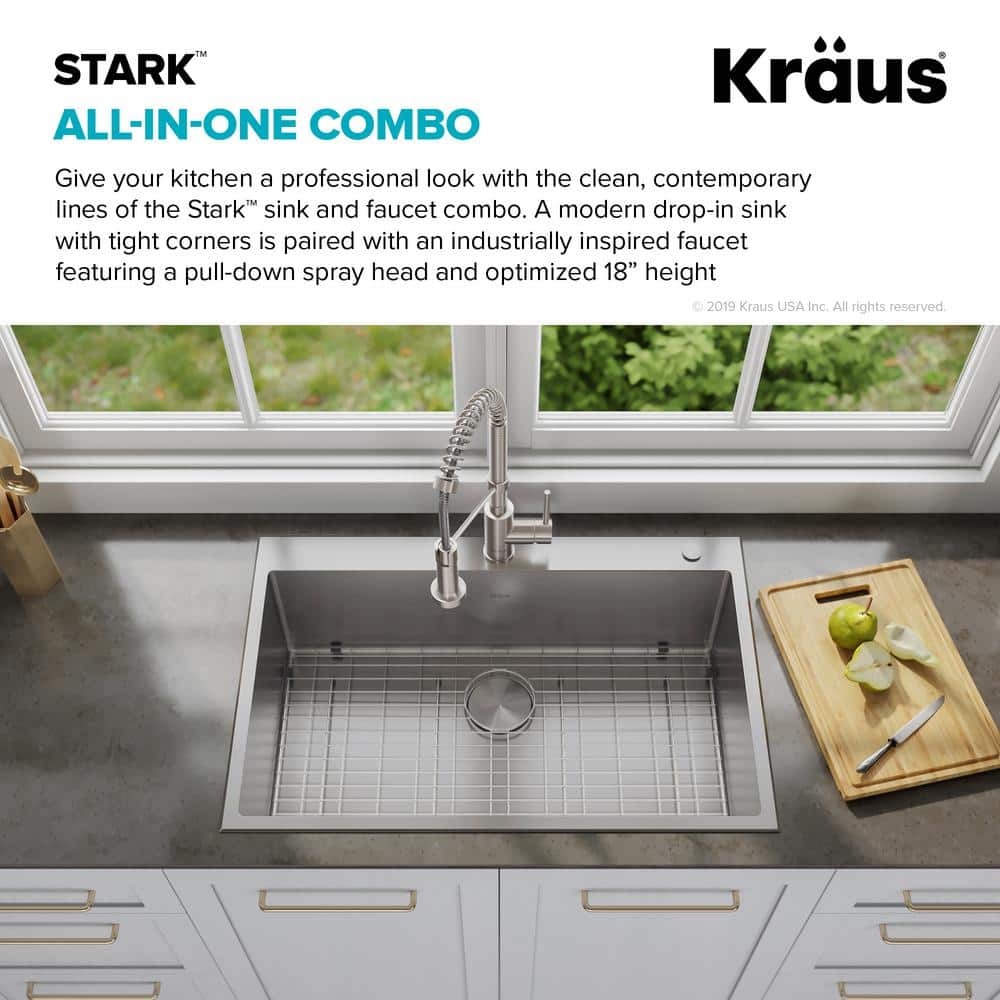 Stainless Steel Dual Mount Kitchen Sink with Pull-Down Faucet, 33"