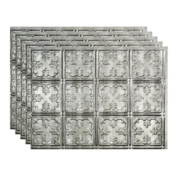 Fasade 18.25 in. x 24.25 in. Traditional #10 Vinyl Backsplash Panel in Crosshatch Silver (5-Pack)