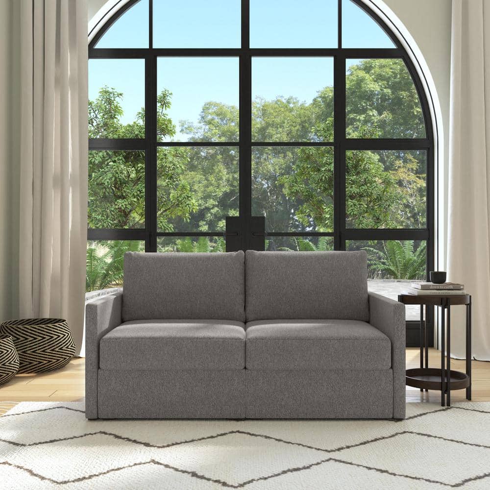Flex 69.5" Gray Solid Fabric Loveseat with Track Arm & Pillow Back