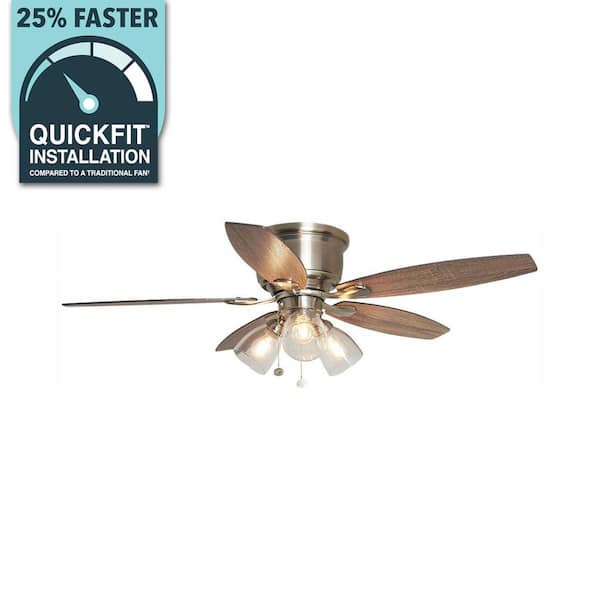 Hampton Bay Stoneridge 52 in. Indoor LED Brushed Nickel Hugger Ceiling Fan with Light Kit, 5 Reversible Blades and Reversible Motor