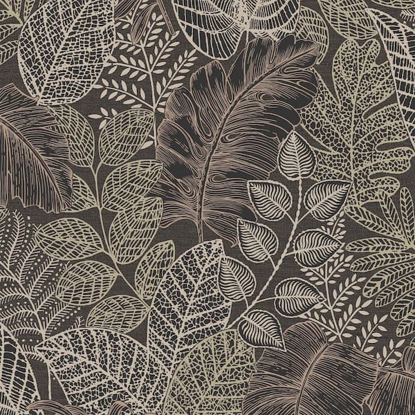 Graham & Brown Superfresco Easy Scattered Leaves Gold and Charcoal Wallpaper Sample