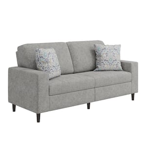 Copeland 77.5 in. Square Arm Fabric Rectangle Modern Sofa in. Textured Silver Pearl Chenille with 2 Throw Pillows